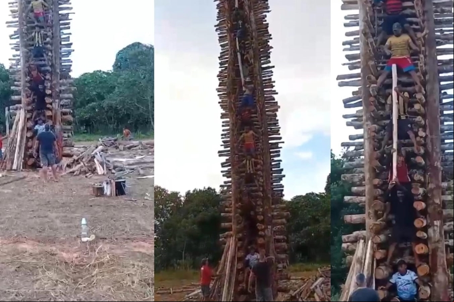 VÍDEO: Comunidade celebra Santo Antônio com fogueira de 18 metros de altura